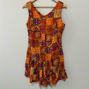 Vintage 90’s Sleeveless Orange Boho Tribal Festival Print Sleeveless Romper